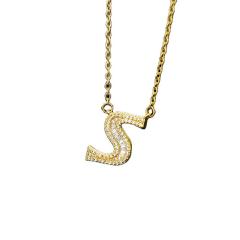 Delicate diamond initial letter stainless steel chain necklace