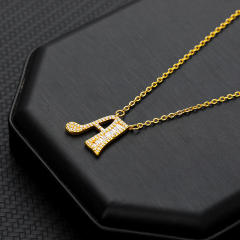 Delicate diamond initial letter stainless steel chain necklace