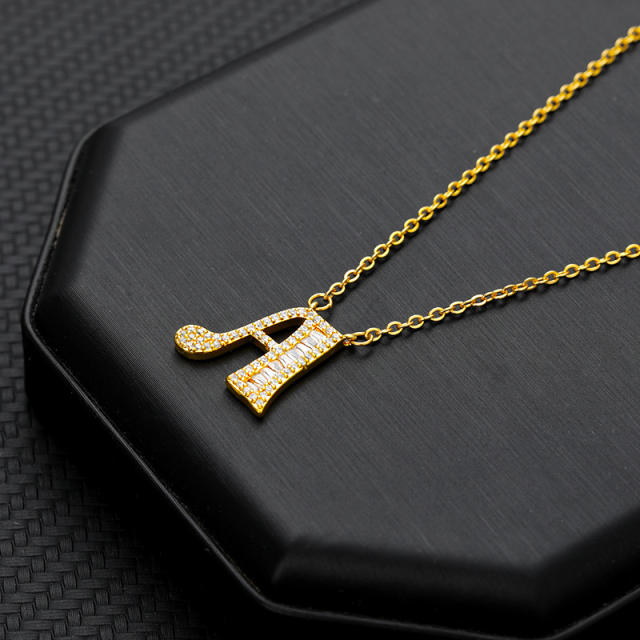 Delicate diamond initial letter stainless steel chain necklace