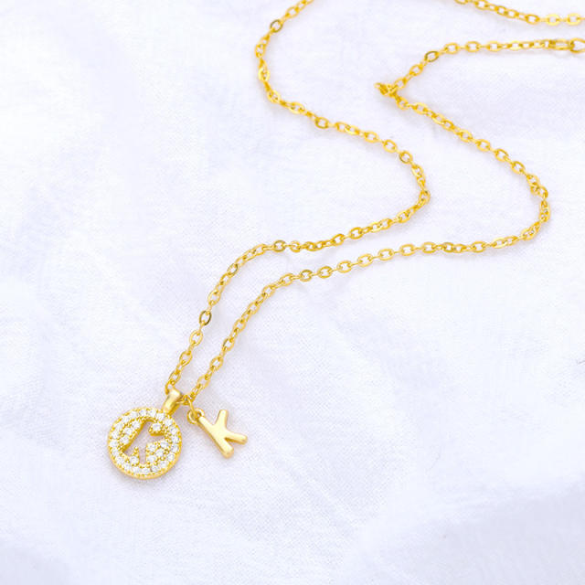 Dainty hollow out diamond initial letter stainless steel chain necklace