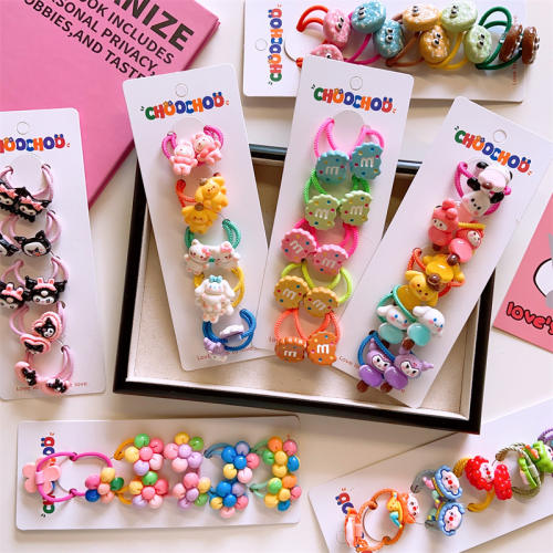 5 pair cute cartoon colorlful hair ties for kids