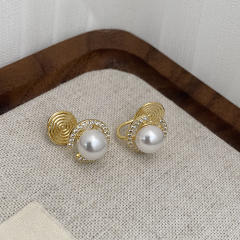 Chic easy match white pearl studs earrings clip on earrings