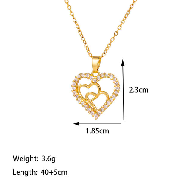 Dainty diamond gold plated copper heart pendant stainless steel chain necklace collection