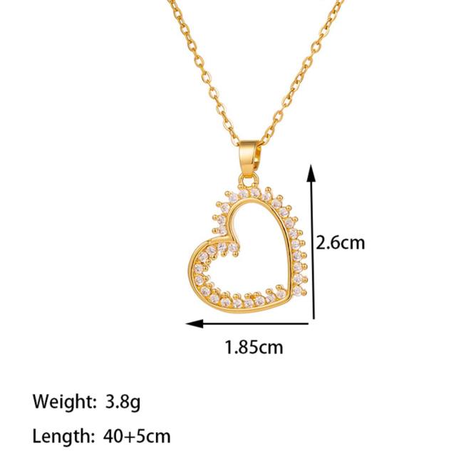 Dainty diamond gold plated copper heart pendant stainless steel chain necklace collection