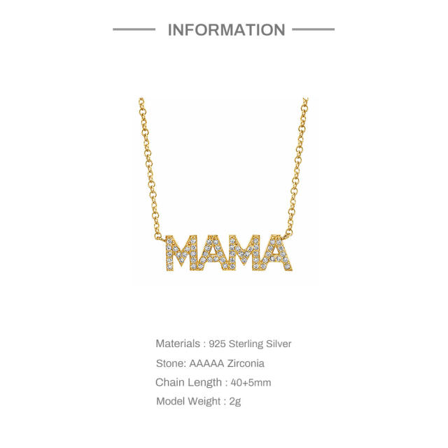 925 sterling silver diamond mama letter mother's day gift necklace