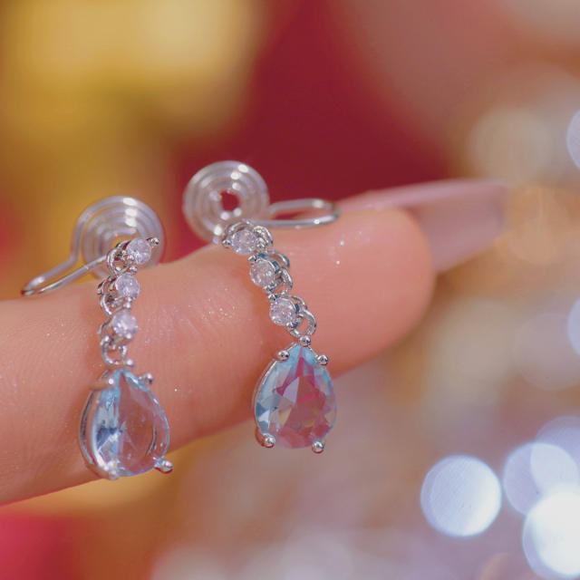 Delicate Aquamarine drop sweet bow diamond women earrings rings set