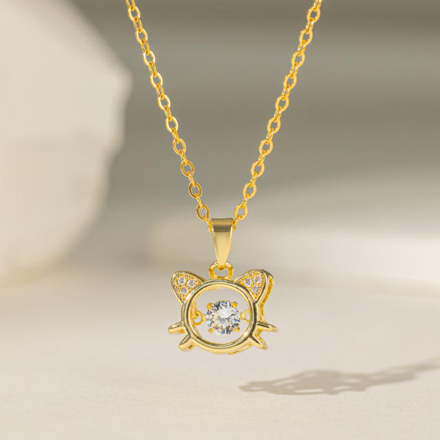 Cute animal series kitty dolphin swan diamond pendant stainless steel chain necklace collection