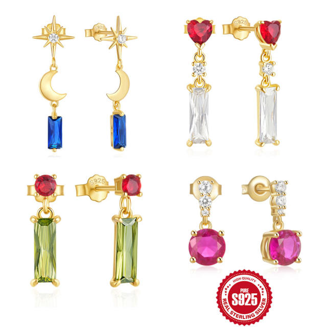 925 sterlings ilver romantic colorful cubic zircon earrings