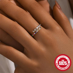 925 sterling silver mom letter colorful diamond mother's day finger rings