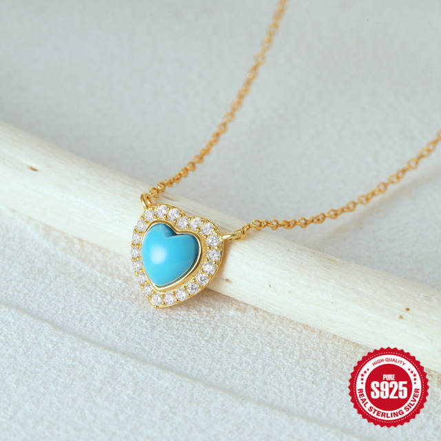 925 sterling silver heart shape turquoise dainty necklace