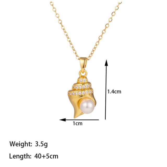 Elegant diamond ocean series shell starfish pendant dainty stainless steel chain necklace collection