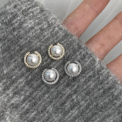 Chic easy match white pearl studs earrings clip on earrings