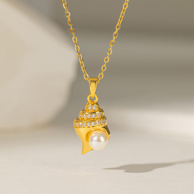 Elegant diamond ocean series shell starfish pendant dainty stainless steel chain necklace collection