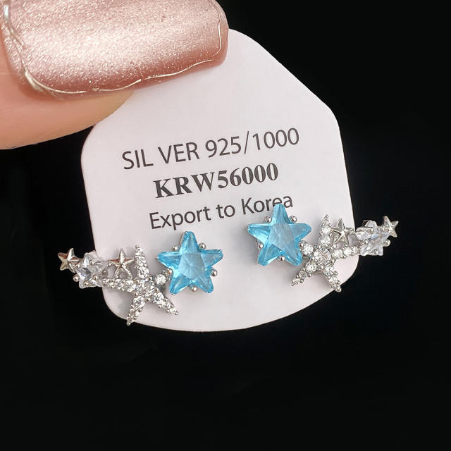 Chic blue star diamond women earrings clip on earrings