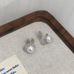 Chic easy match white pearl studs earrings clip on earrings