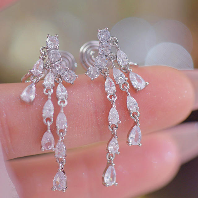 Delicate diamond tassel women earrings clip on earrings
