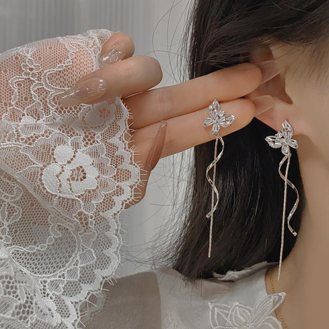 Chic diamond butterfly sprial tassel women earrings clip on earrings