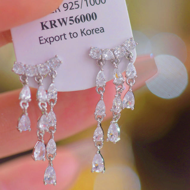 Delicate diamond tassel women earrings clip on earrings