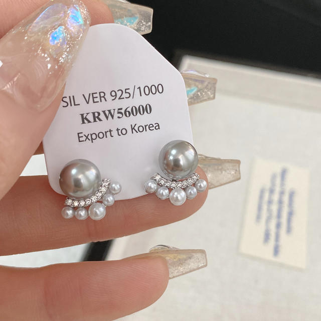 Easy match white pearl gray pearl studs earrings clip on earrings