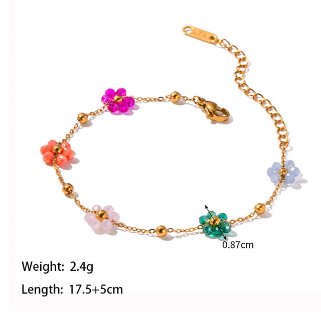 Dainty colorful flower stainless steel choker necklace bracelet set