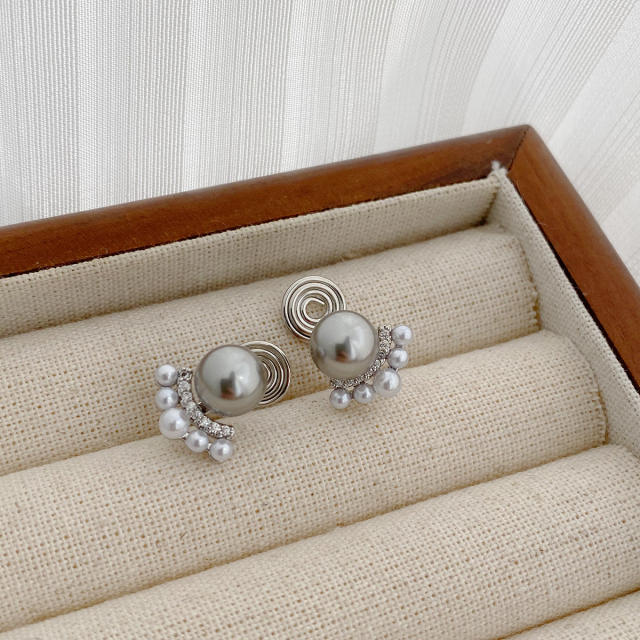 Easy match white pearl gray pearl studs earrings clip on earrings