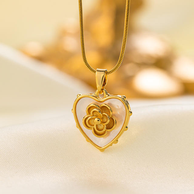 Dainty rose flower heart pendant stainless steel necklace collection
