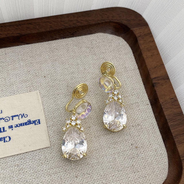 Easy match diamond drop earrings clip on earrings