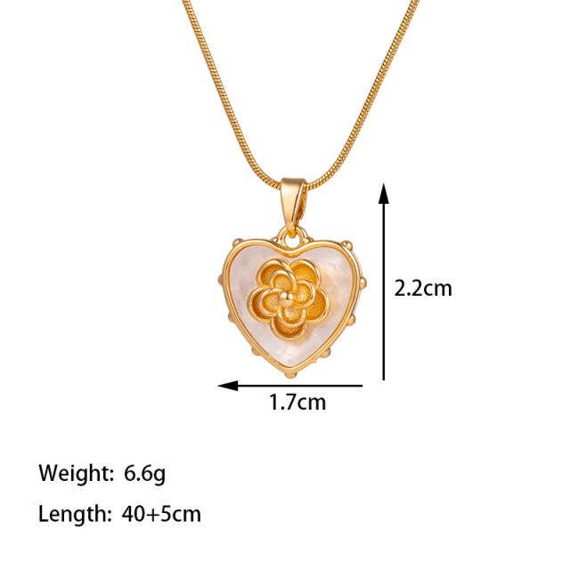 Dainty rose flower heart pendant stainless steel necklace collection
