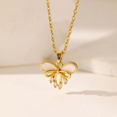 Dainty diamond gold plated copper pendant bow moon stainless steel chain necklace collection