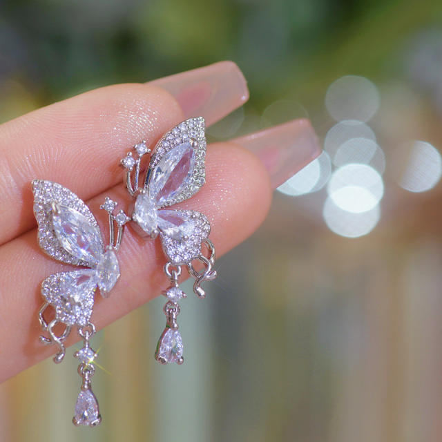 Delicate diamond butterfly women earrings clip on earrings