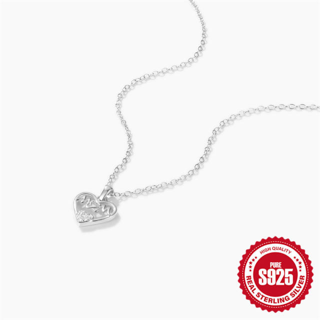 925 sterling silver dainty mama letter heart pendant necklace