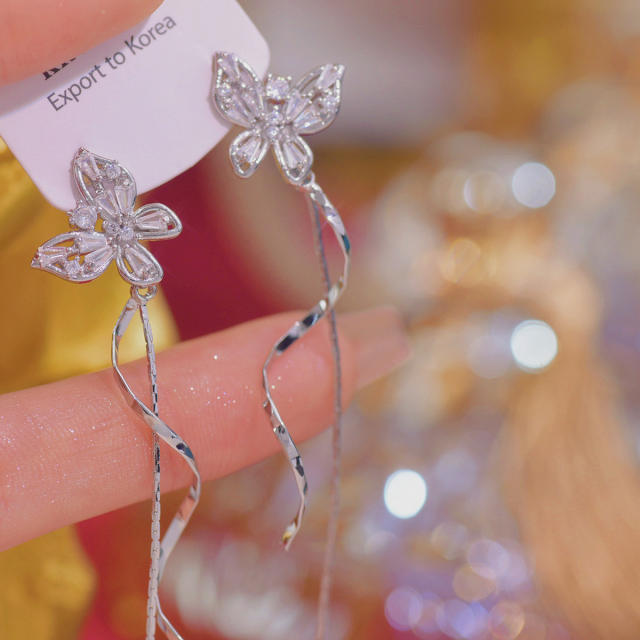 Chic diamond butterfly sprial tassel women earrings clip on earrings
