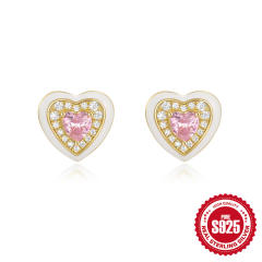 925 sterling silver colorful enamel heart studs earrings collection