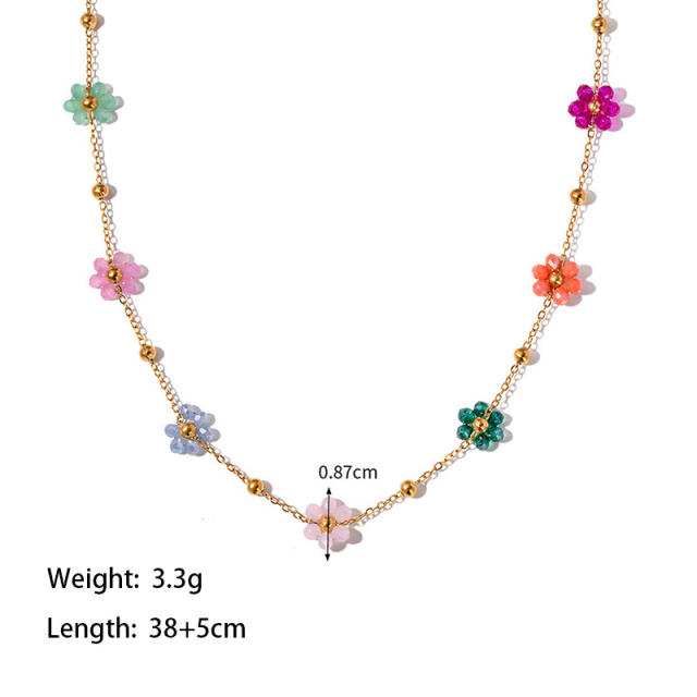 Dainty colorful flower stainless steel choker necklace bracelet set