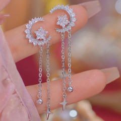 Romantic diamond moon tassel women earrings
