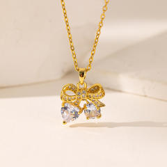 Dainty diamond gold plated copper pendant bow moon stainless steel chain necklace collection