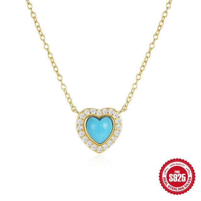 925 sterling silver heart shape turquoise dainty necklace