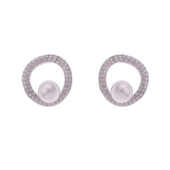Korean fashion easy match diamond circel pearl studs earrings