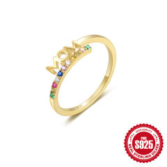 925 sterling silver mom letter colorful diamond mother's day finger rings