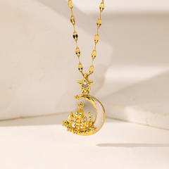 Dainty diamond gold plated copper pendant bow moon stainless steel chain necklace collection