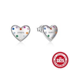 925 sterling silver colorful enamel heart studs earrings collection