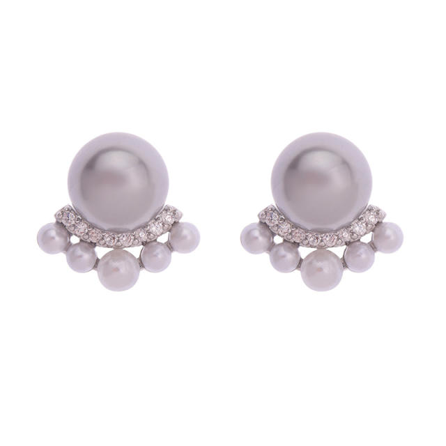 Easy match white pearl gray pearl studs earrings clip on earrings