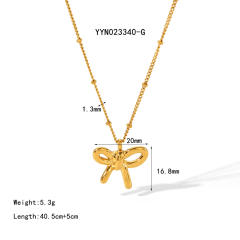 18KG sweet bow pearl flower stainless steel necklace collection