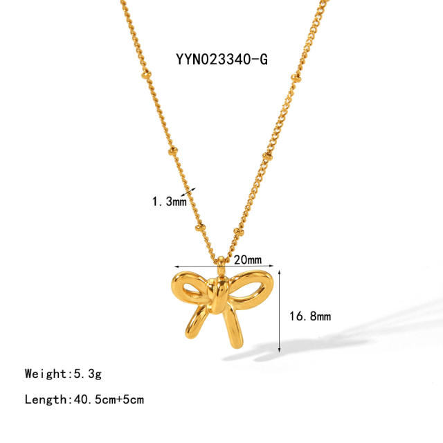 18KG sweet bow pearl flower stainless steel necklace collection