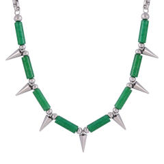 Punk trend natural stone bead rivet stainless steel necklace