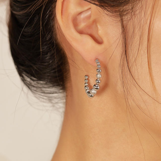 Personality beaded open hoop stainless steel earrings