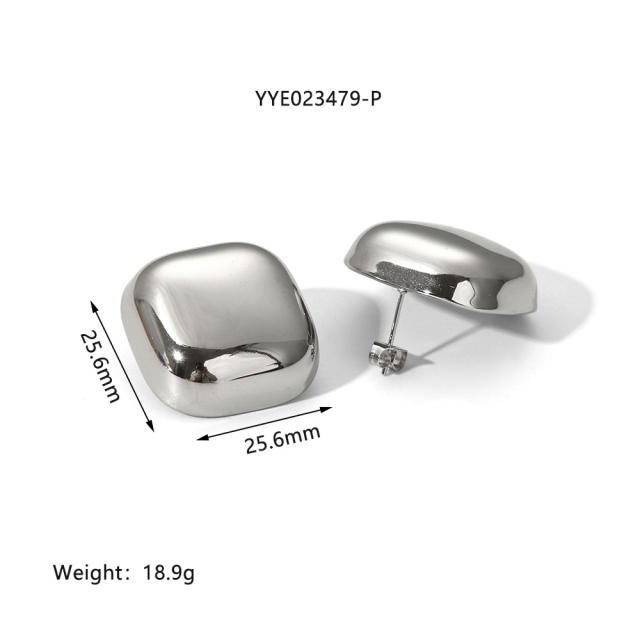 18KG chunky square shape geometric stainless steel earrings
