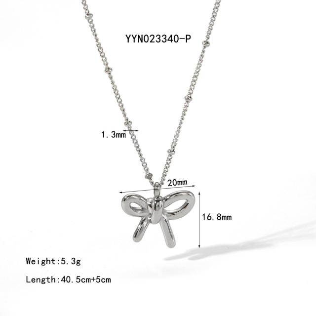 18KG sweet bow pearl flower stainless steel necklace collection