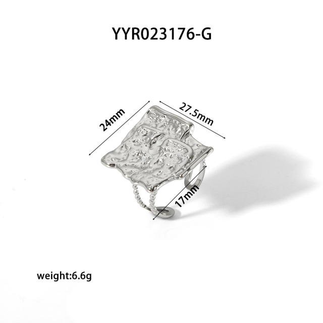 18KG geometric fold pattern stainless steel earrings rings set