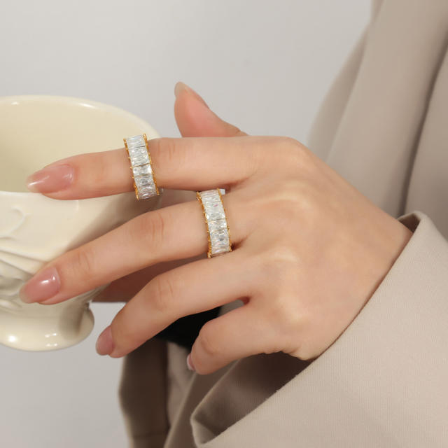 Luxury full cubic zircon diamond stainless steel rings